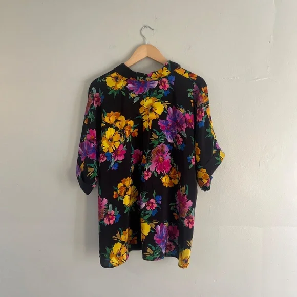 Johnny Was bright multi-coloured tropical floral silk button-up short shirt - Picture 7 of 7